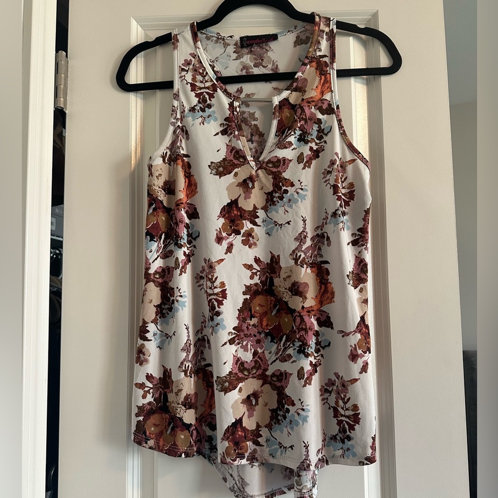 Annabelle Floral Tank Top - White and Brown